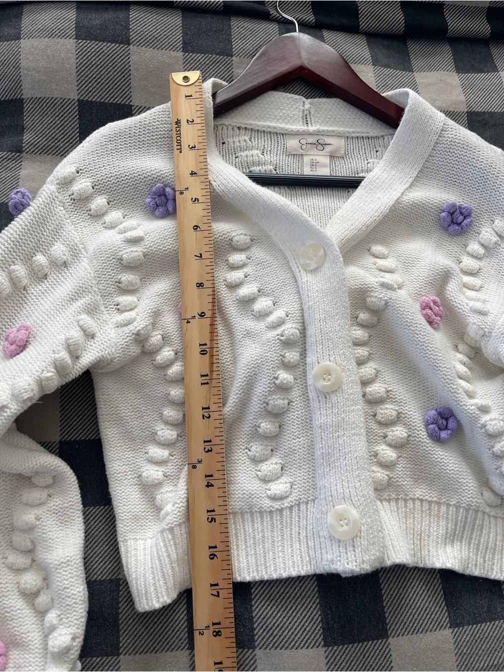 Jessica Simpson White Floral Bobble Knit Cropped Cardigan Sweater Size Small - Picture 6 of 9
